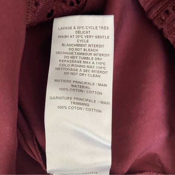 See By Chloe Burgundy Cotton Eyelet Blouse size 36 US 4 Small Obscure Purple - Picture 8 of 8